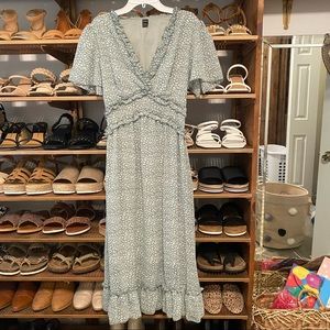 Seafoam Green & White Cheetah Print Midi Dress